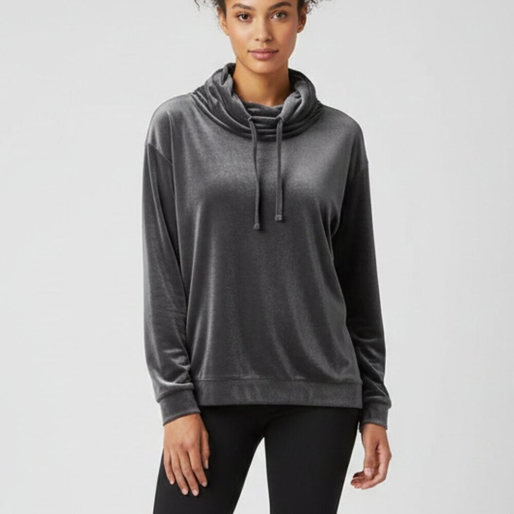 Xersion Charcoal Gray Light Velvet Touch Cowl Neck Sweatshirt | Size S | NWOT